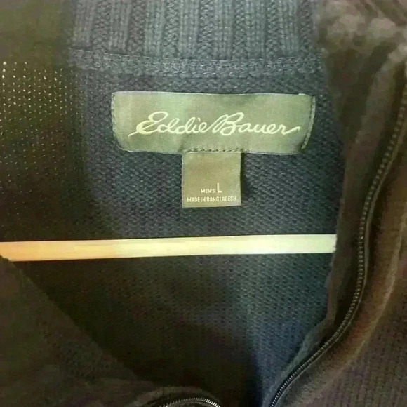 Eddie Bauer 1/4 Zip High Neck Sweater Pullover Men Large Blue Knit Preppy Casual - Picture 7 of 8